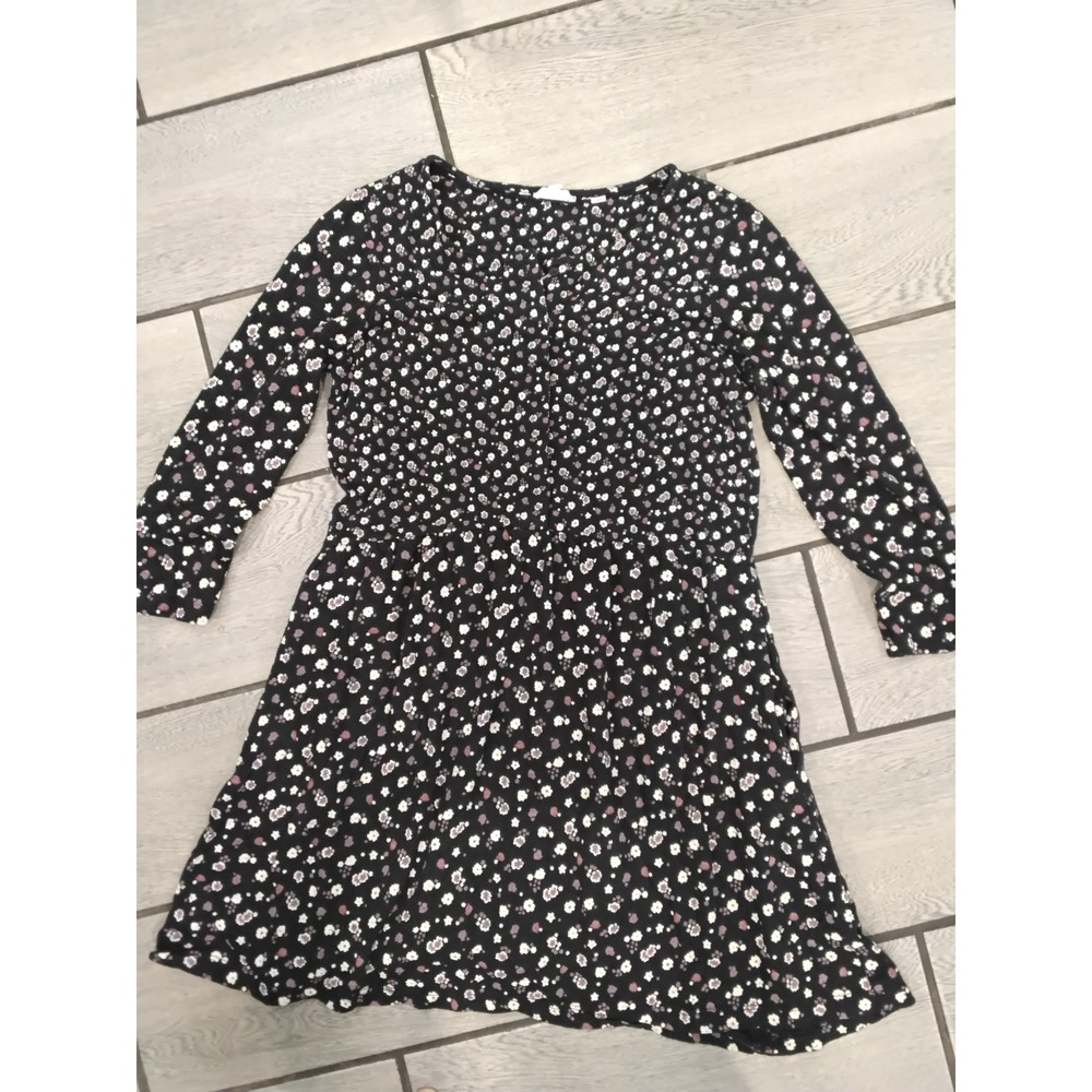 FatFace Black Floral Ditsy Print Long Sleeve Button Front Mini Dress Size 6